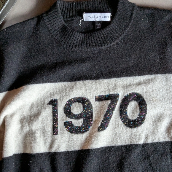 Bella Freud - 1970 Jumper - Black and White Crewneck Sweater - Picture 15 of 16